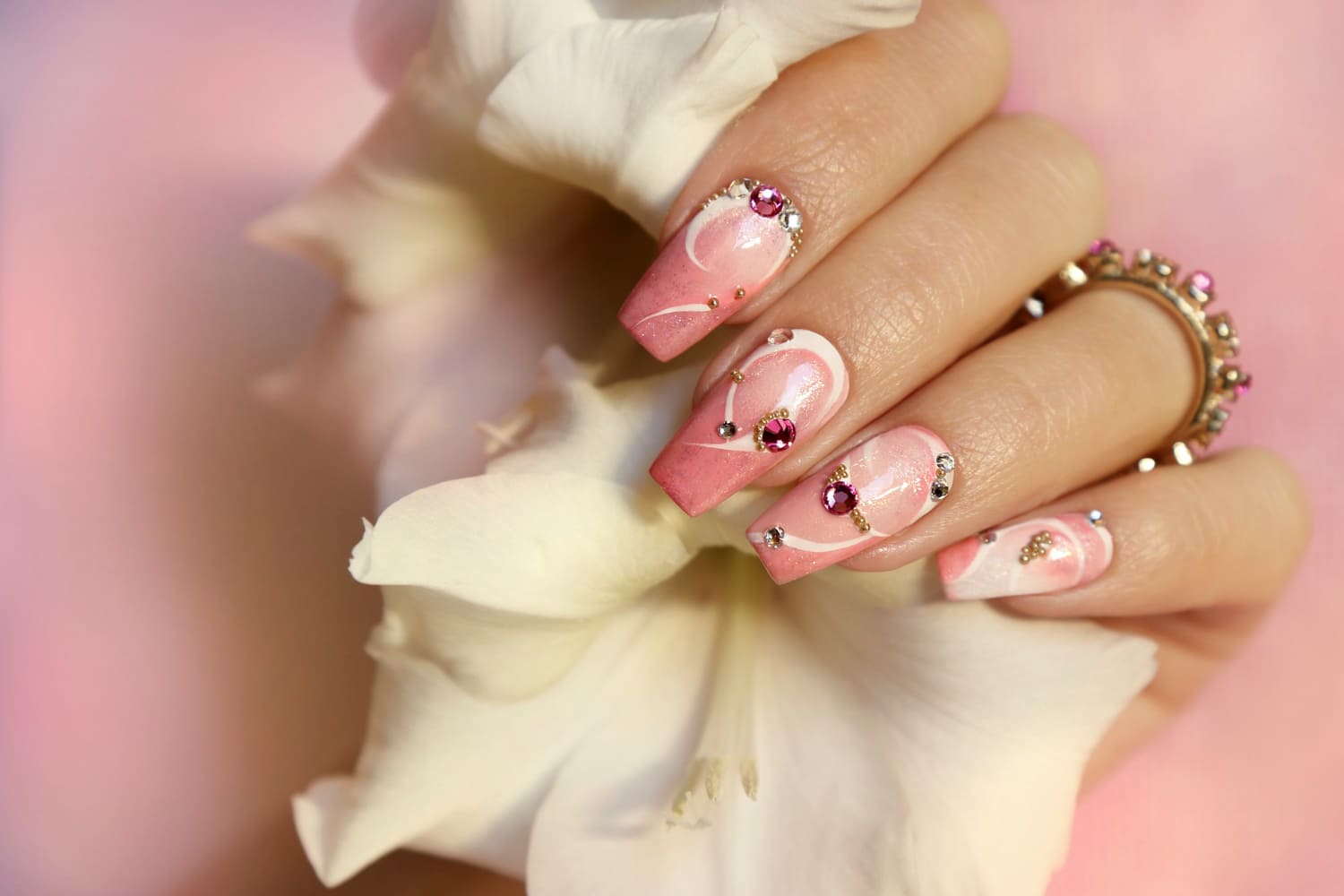 Tiffany's Pink & White Nails